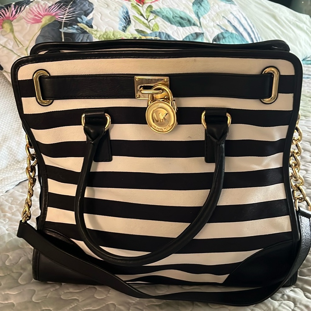 Michael Kors canvas striped dark navy Hamilton